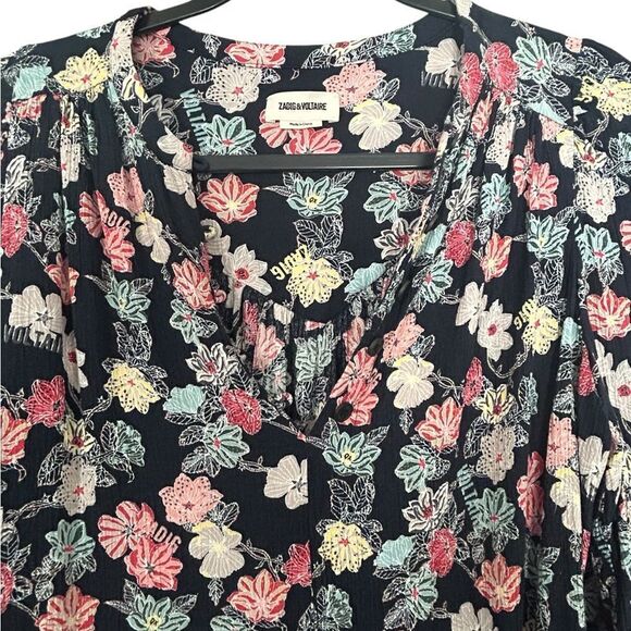 Zadig and Voltaire Tifany Flower Print Crepe Blouse Long Sleeve Size Medium - Picture 5 of 12